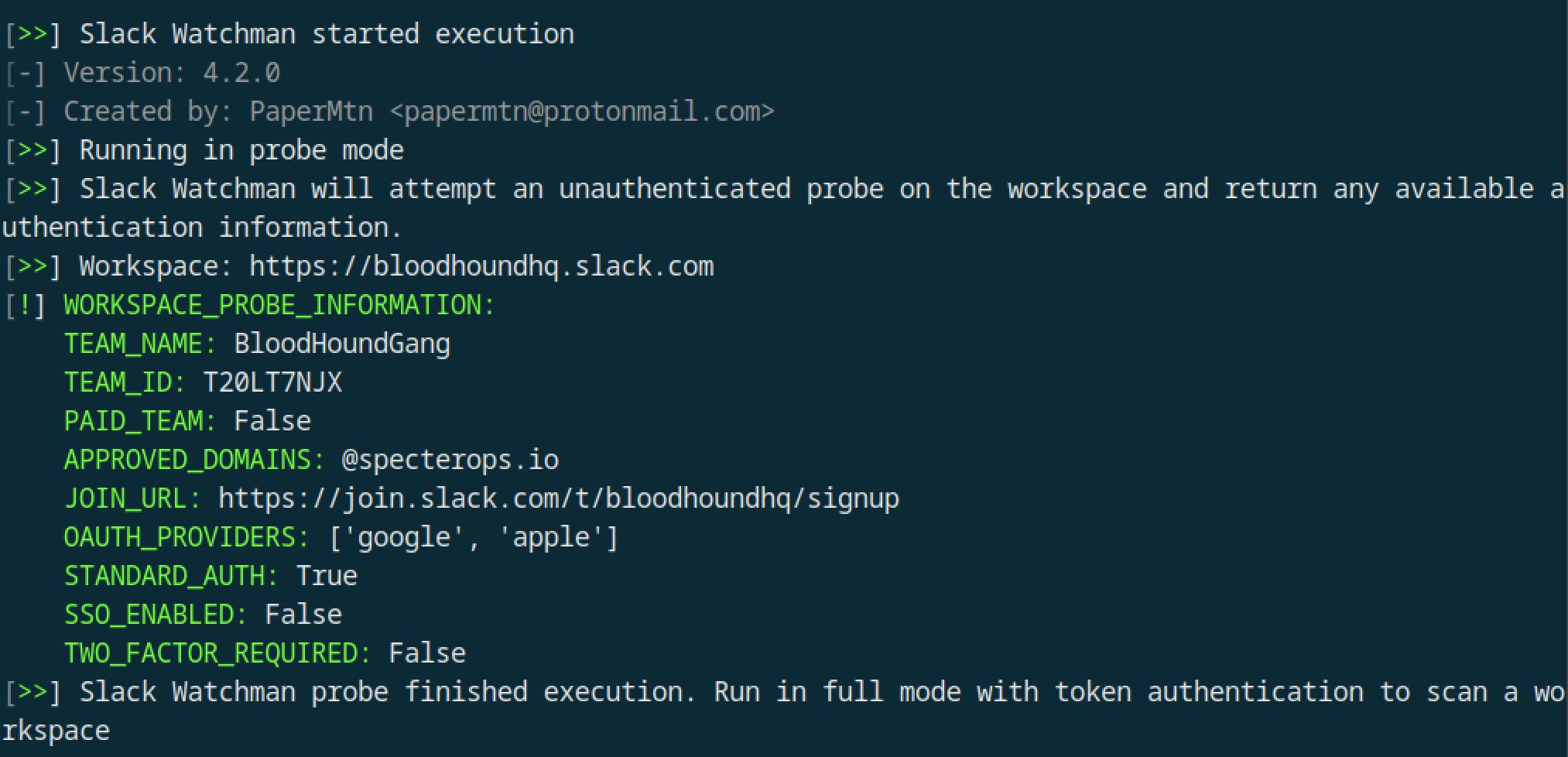 Probing Slack Workspaces for Authentication Information and other Treats