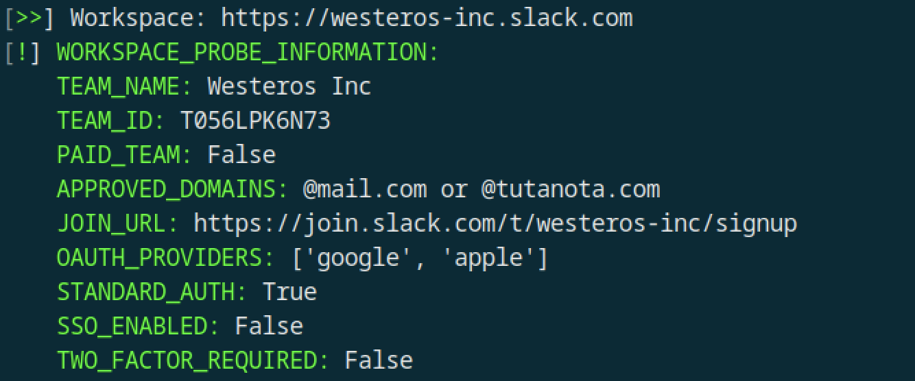 Probing Slack Workspaces for Authentication Information and other Treats